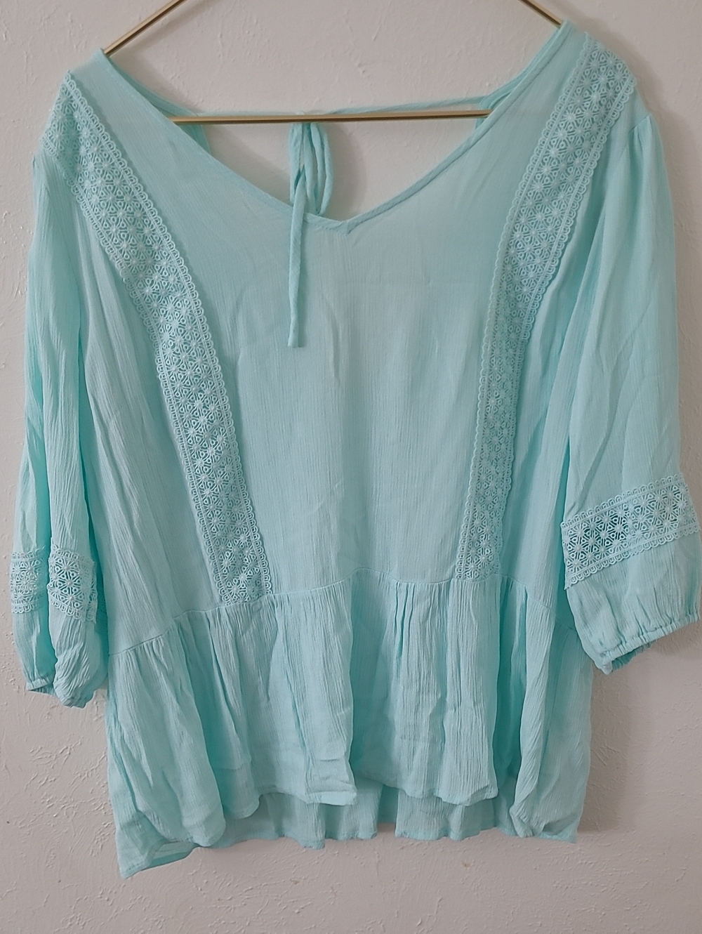 Lily Star Mint Crochet-Trim Peasant Tunic